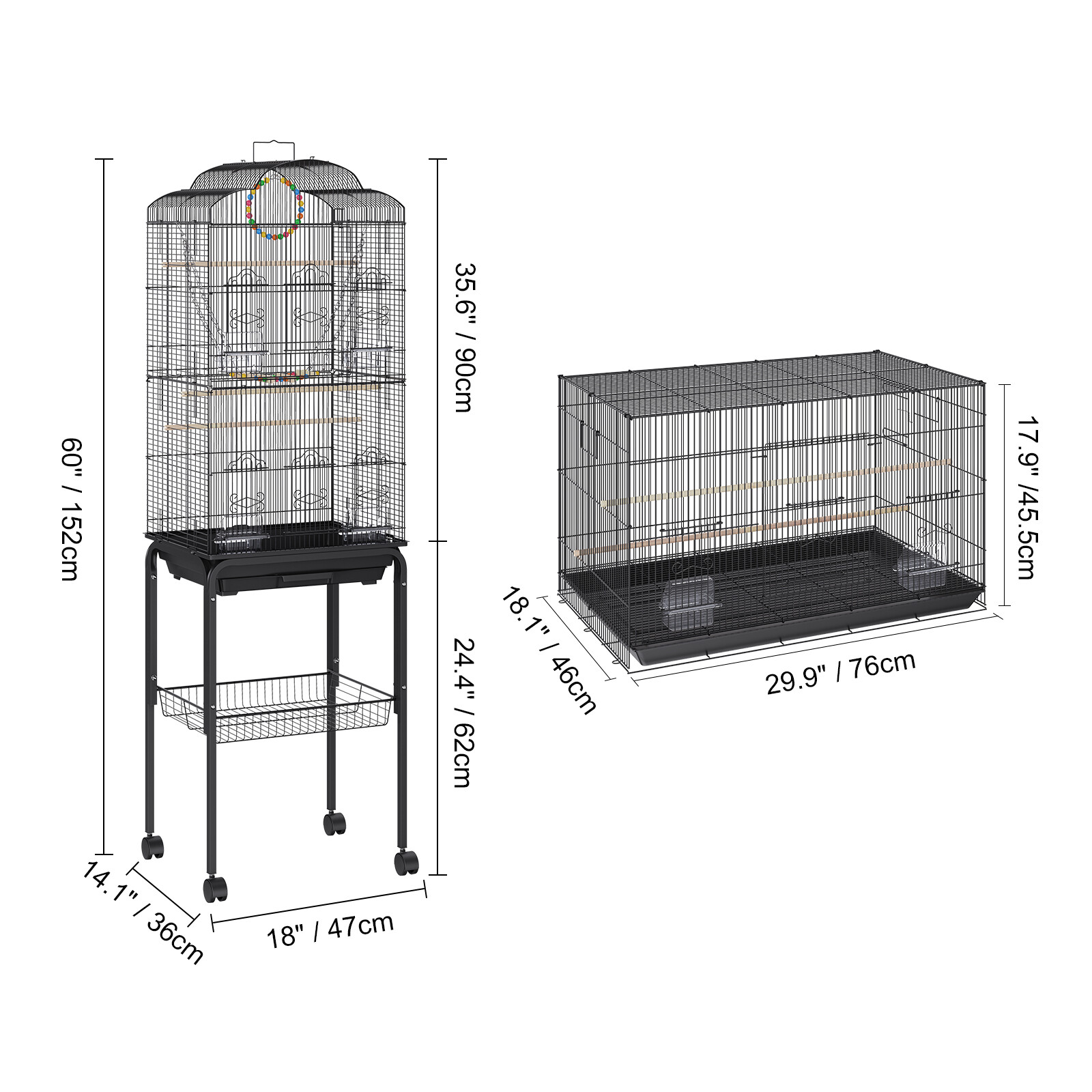 VEVOR 60", 30" Flight Bird Cage Metal Large Parakeet Cages for Cockatiels Parrot