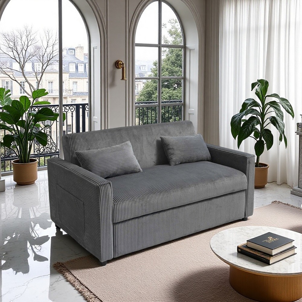 Convertible Sleeper Sofa Bed Loveseat 2 Seater Couch with Pull Out Bed Gray/Blue