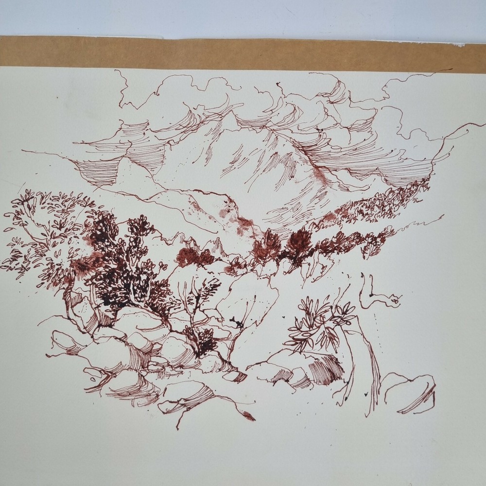 David Hutter Unsigned Ink Study Mountainous Landscape Studio Stamp