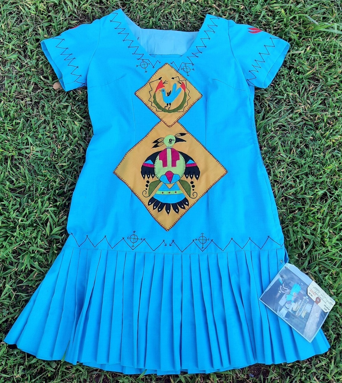 Vtg Authentic Seminole Indian 1930s Dress Handmade Stitched Blue Native American