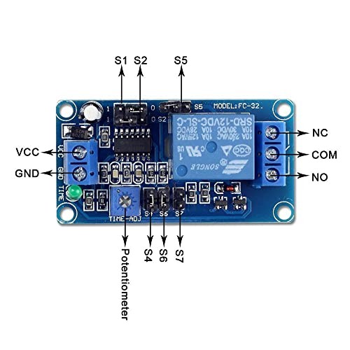 DC 12V Time Relay Module, On Delay and Off Delay for Automobile, Raspberry