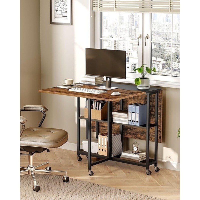 Foldable Dining Table W/ Wheels Space Saving Office Desk Multifunctional New