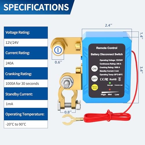 Kill Switch 12V 240A Remote Battery Disconnect Switch Automatic Regular style