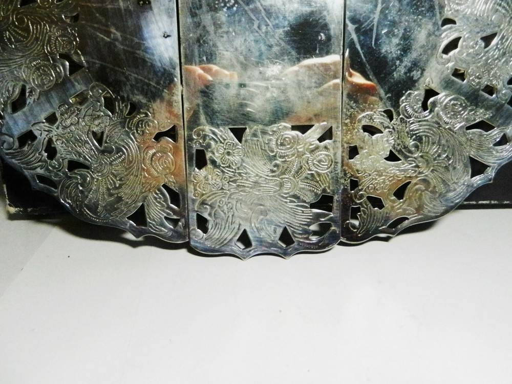 Vintage Leonard Silver Plated Pierced Expanding Trivet 12" long Hong Kong-#873