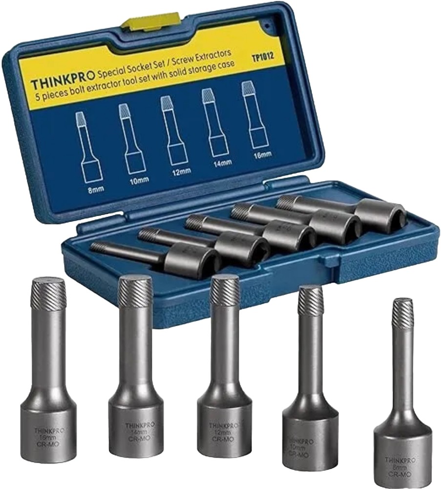 THINKPRO 5PCS Screw Extractor Set, 1/2" Inch Drive Stripped Screw Remover