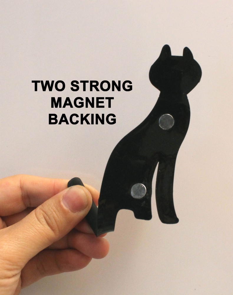 Black Cat Refrigerator Magnet Hooks - 2 pcs Kitty w/ Bendable Leg & Tail Hooks