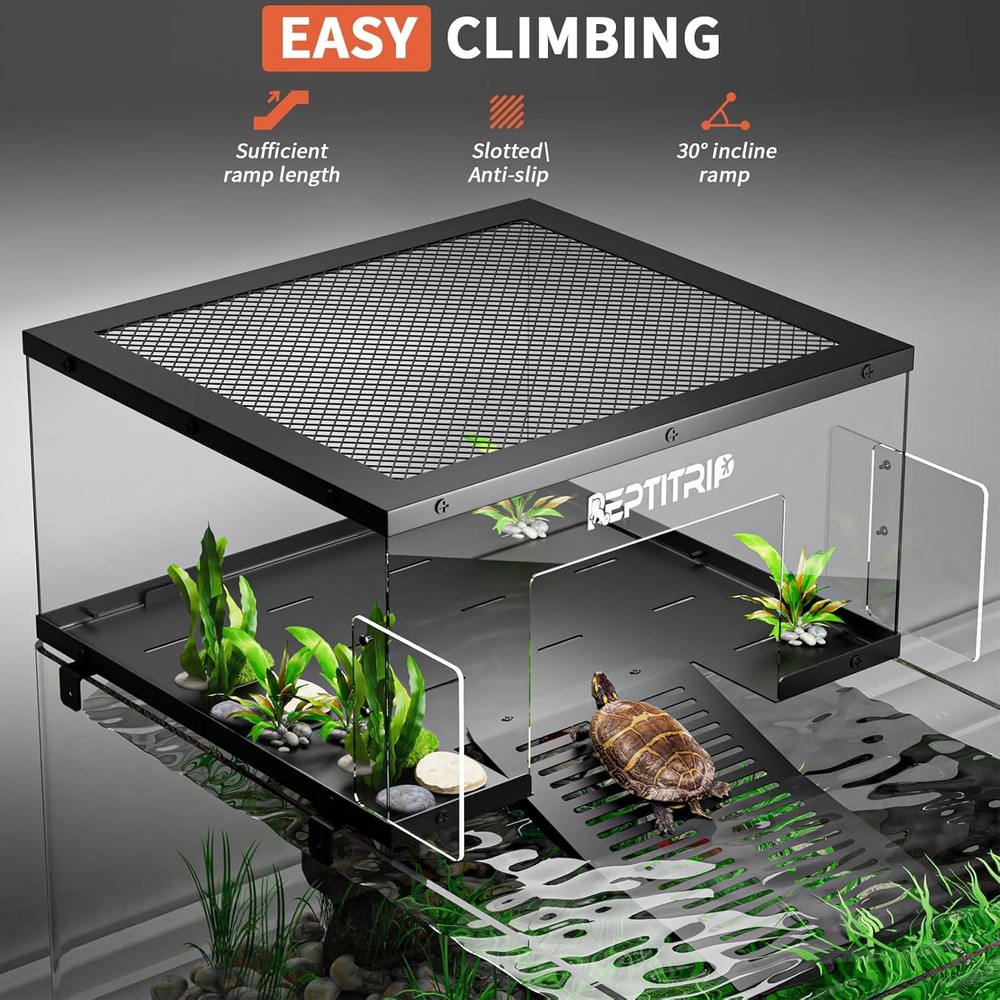 Turtle Basking Platform & Dock - Stainless Steel Turtle Ramp, Non-Slip Surface -
