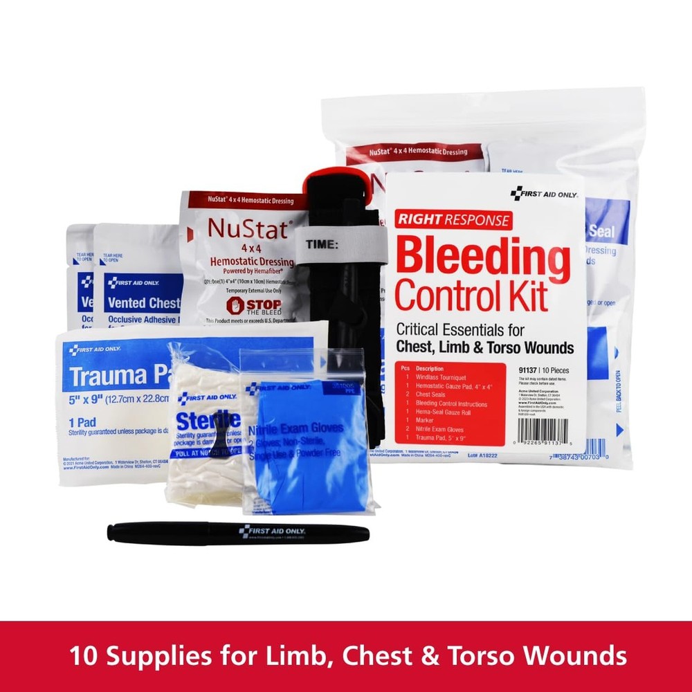 First Aid Only 91137 Critical Essentials Bleeding Control Kit for Chest, Limb...