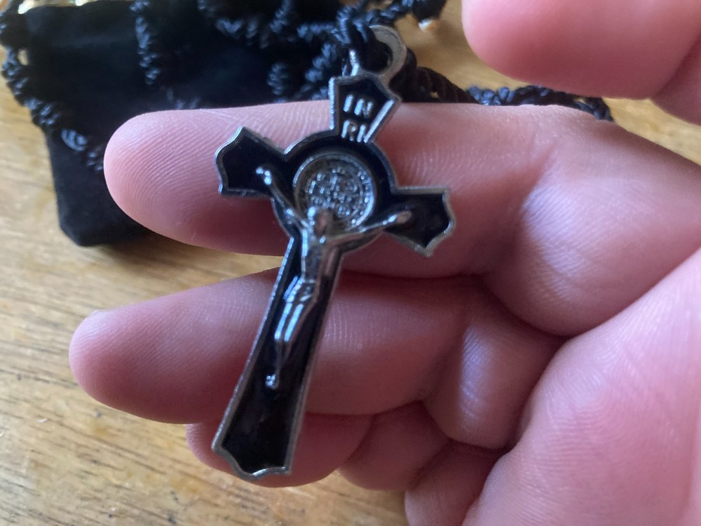 Rosary: Black Rope with St. Benedict Crucifix & Black Pouch