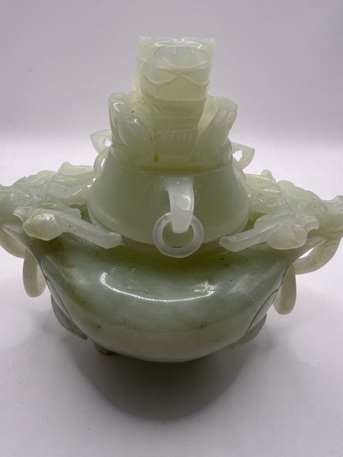 Stunning Hand Carved Early 20th Century Chinese Natural Jade Incense Burner Rare