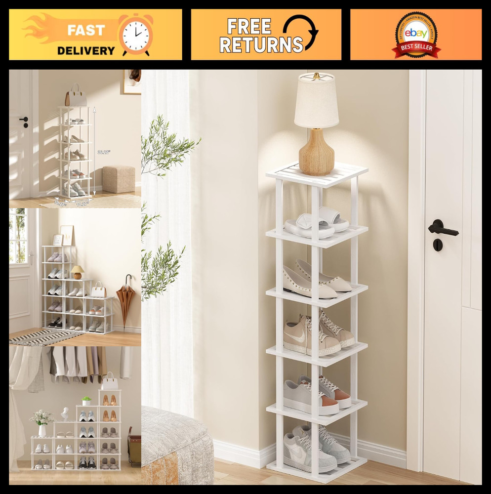 Tall Narrow Vertical Bamboo Shoe Rack - Stackable Space-Saving Organizer for Sma