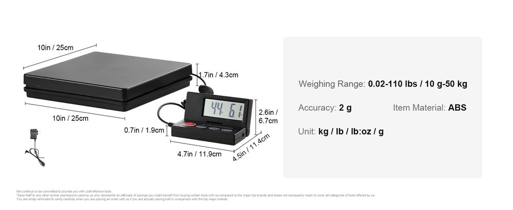 110lb Digital Shipping Scale Postal Package LCD Foldable Display AC/DC
