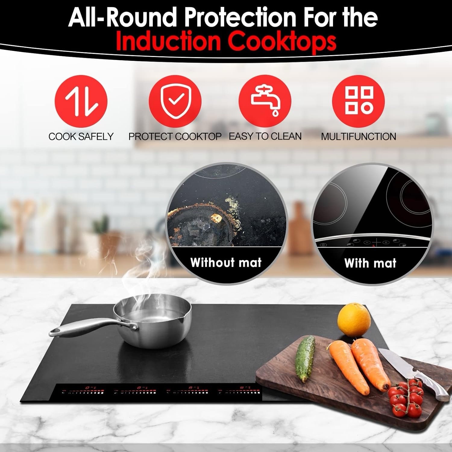 Large Induction Cooktop Protector Mat, (Magnetic) Electric Stove Burner Covers