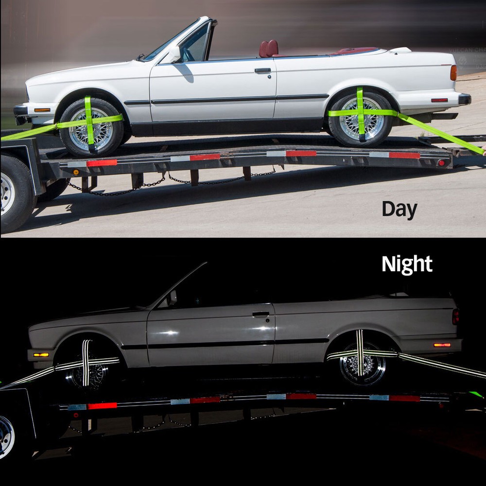 Adjustable Loop Car Tie Downs - Snap Hook, 4 Pack - High-Viz - 3300 lbs SWL