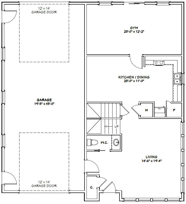 44x48 House with 1-RV Garage - PDF FloorPlan - 2,187 sqft - Model 2D