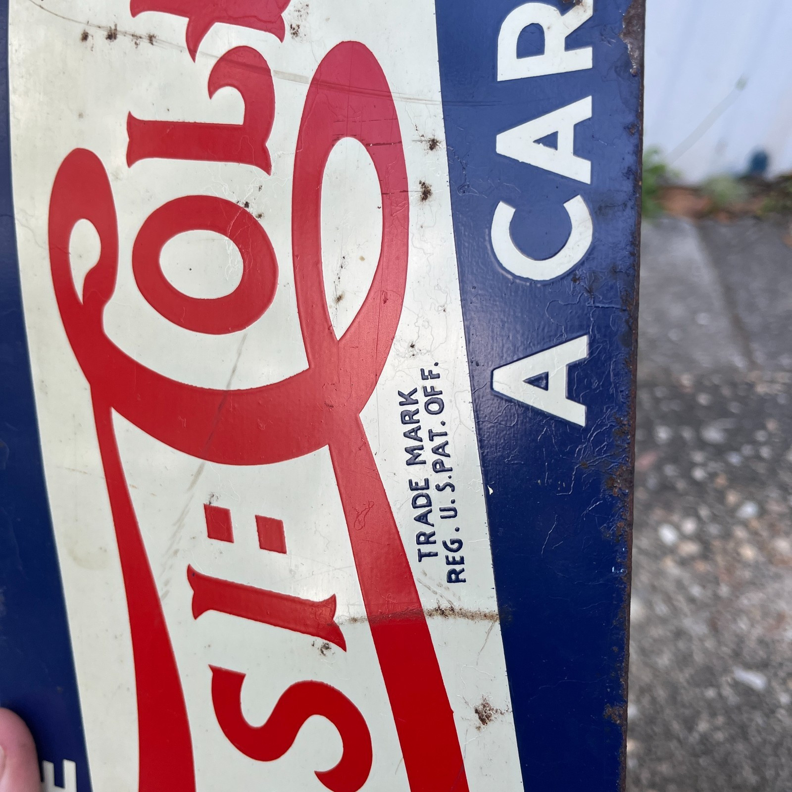 Original 1930's - 1940's Pepsi Cola Double Dot Metal Sign Double Sided