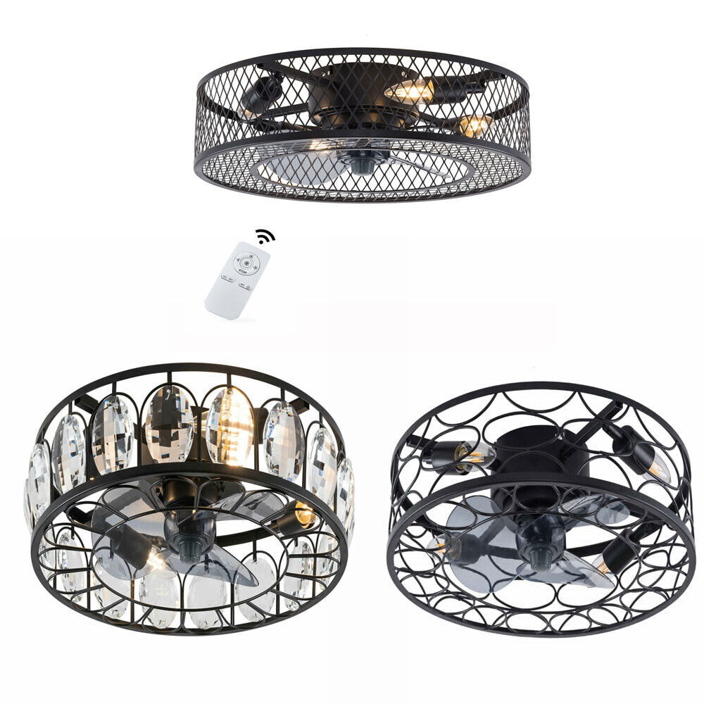 LED Ceiling Fan Light Chandelier Flush Mount LED Lamp Black with Remote 3-type