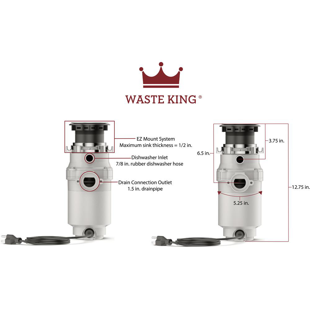 Continuous Feed Garbage Disposal 1/2 HP Steel Trash Kitchen Sink Septic Waste