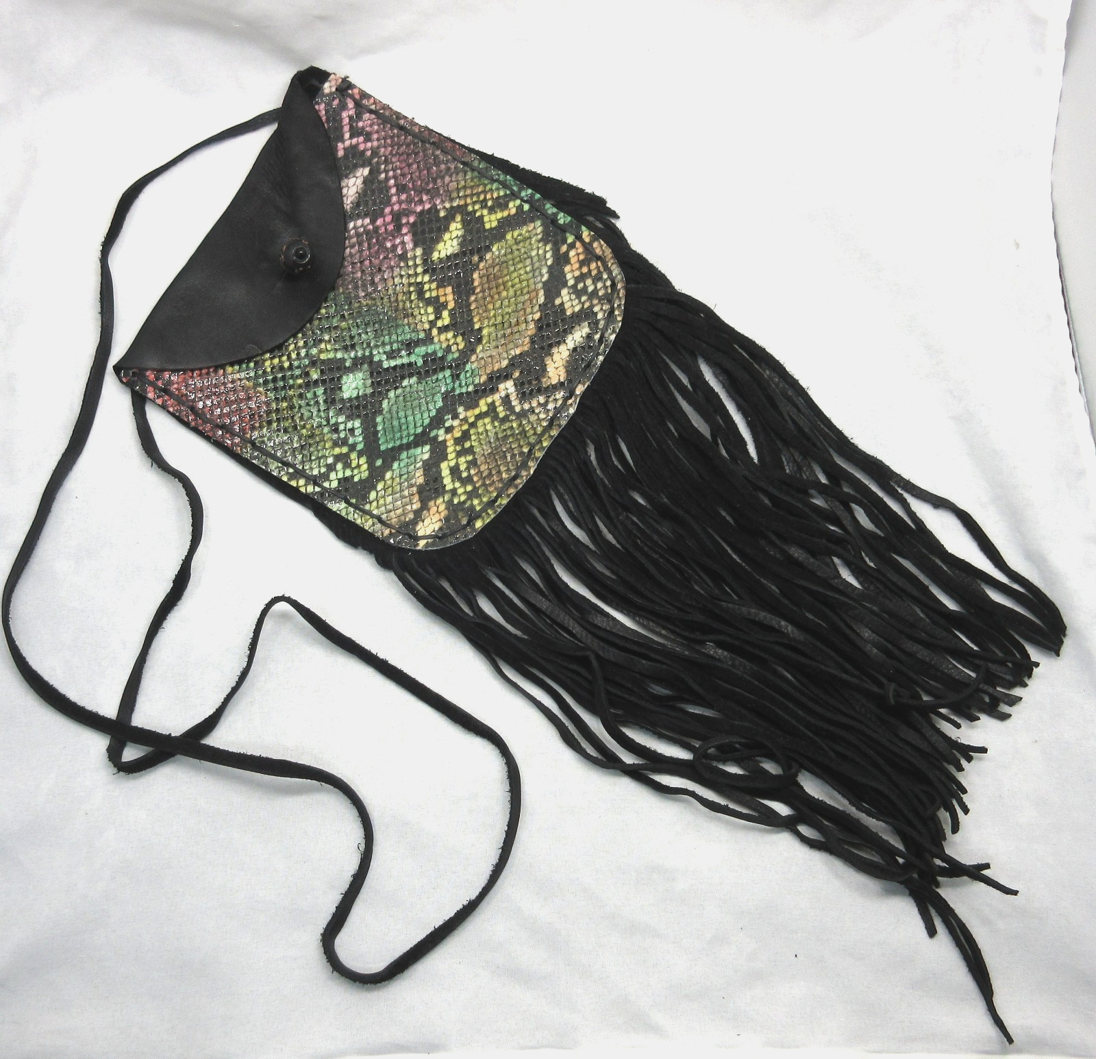 Native American Black Faux Snakeskin Leather Pouch, Cherokee Made, COA #P79