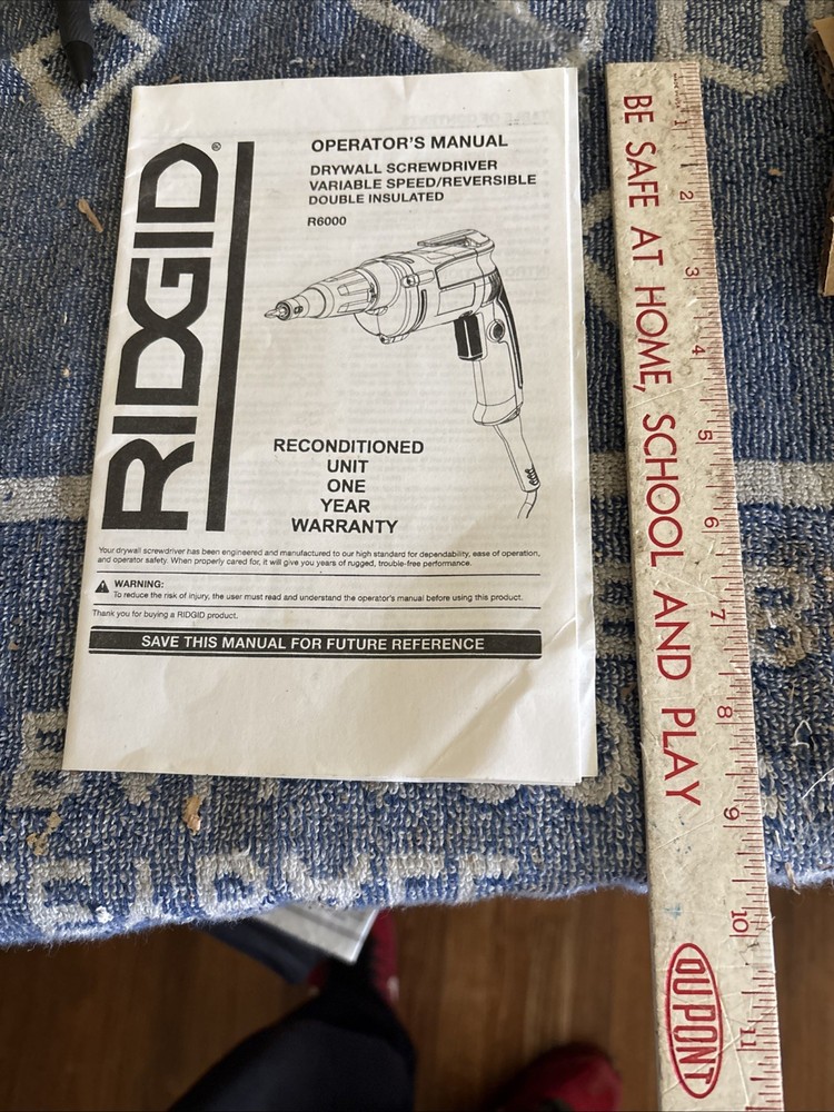 R6000 Ridgid Variable Speed Reversible Drywall Screwdriver Operator's Manual