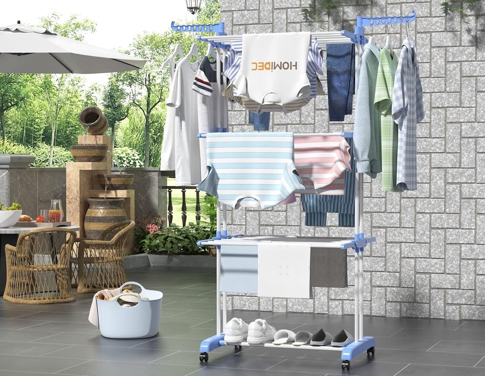 Elegant 4-Tier Foldable Clothes Drying Rack - Movable and Durable Design
