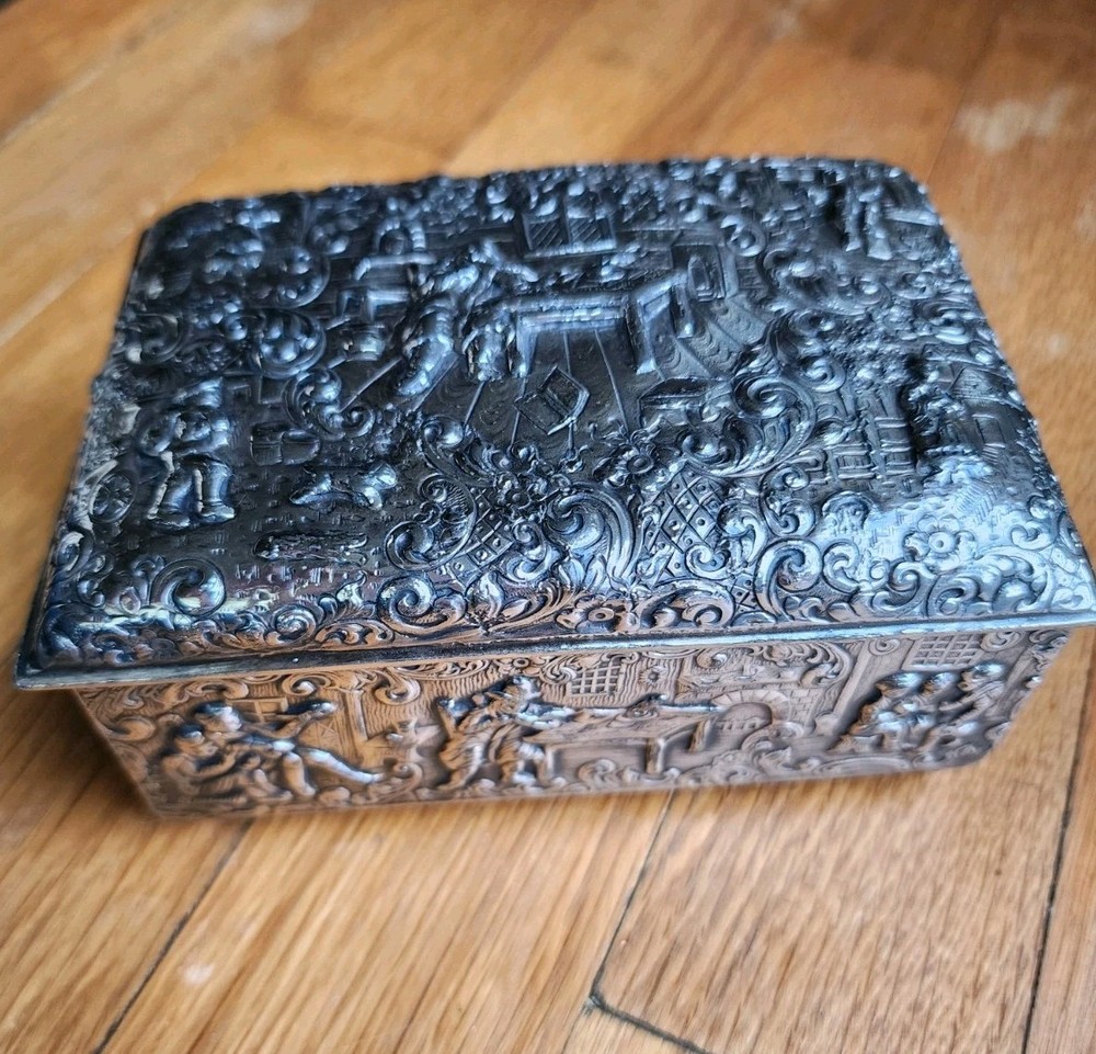 Antique Repousse Silver Plate Trinket Box by Barbour Silver Co. International