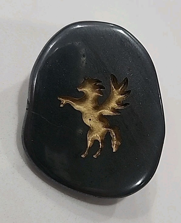 Gold Pegasus Etched River Rock Stone