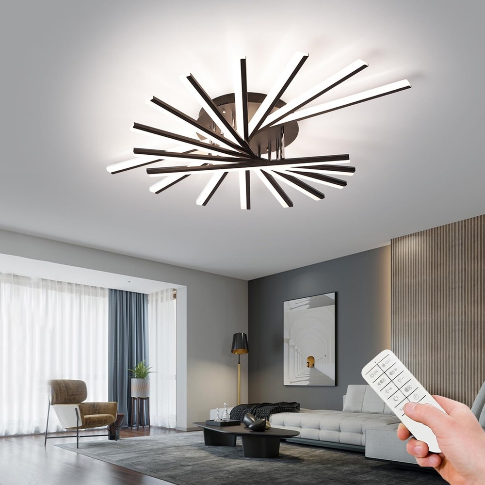 9 Lights Linear Modern Ceiling Lamp 45.3 inch Dimmable Led Semi Flush Mount B...