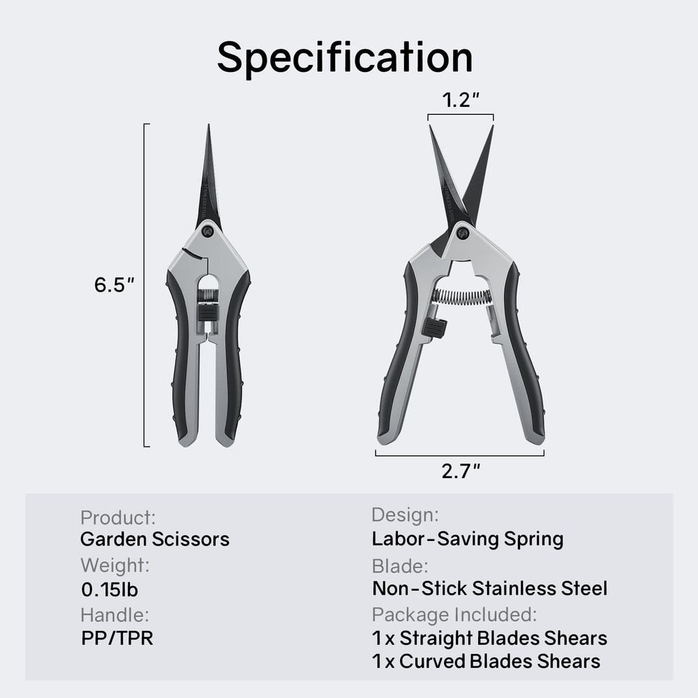 6.5" Ultra Sharp Pruning Shears, 2-Pack Garden Scissors with Grey & Black