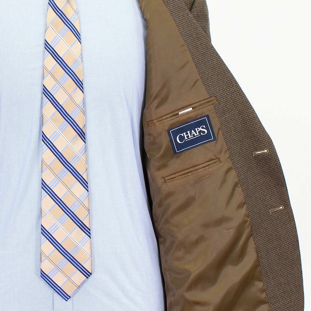 Chaps 44R Brown Sport Coat Blazer Jacket Check 2B Polyester