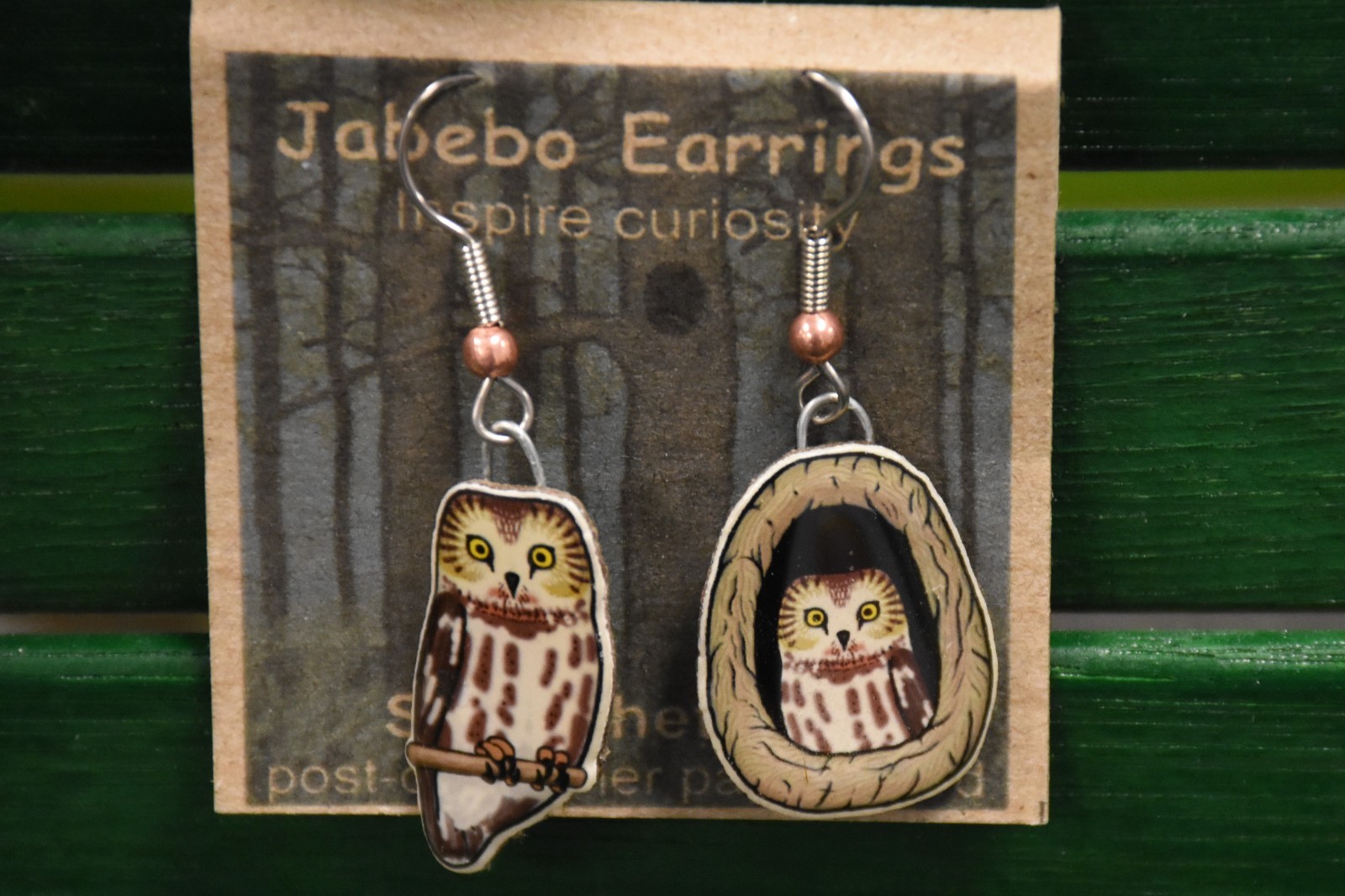 Jabebo Earrings Saw-whet Owl