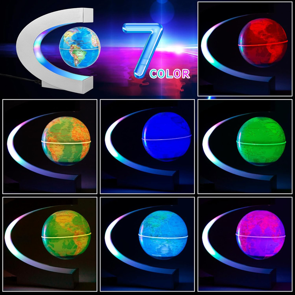 Magnetic Levitating Globe with LED Light, Floating Desk Decor, Silver