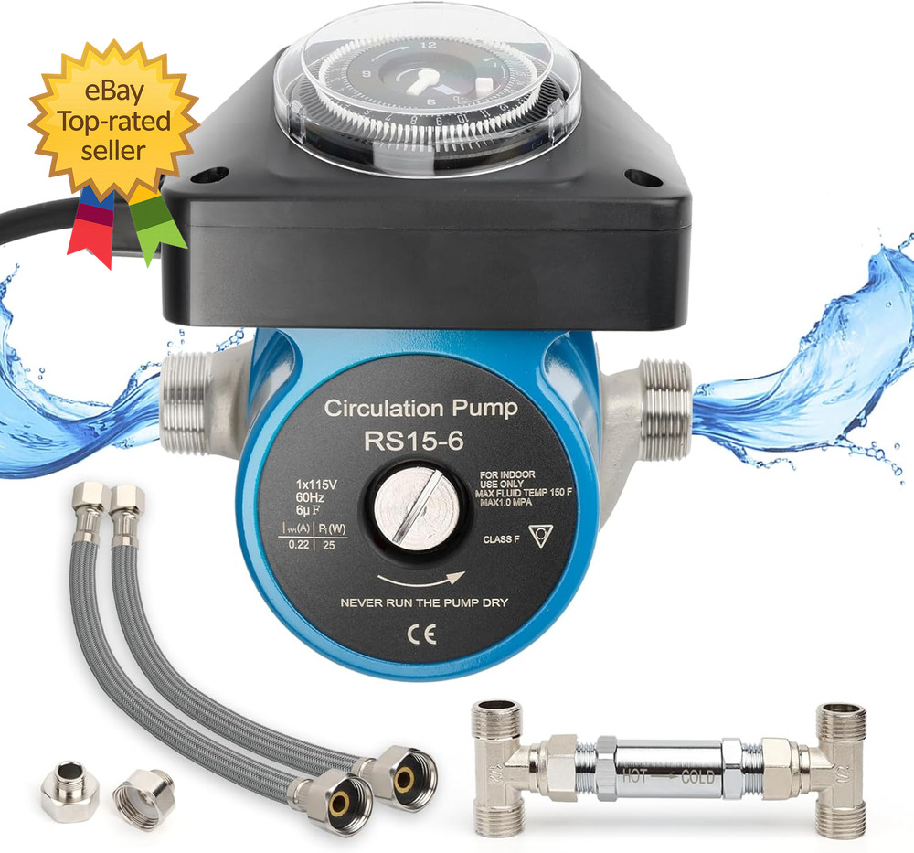 Hot Water Recirculating Pump Recirculation System 25 Watts Programmable Timer