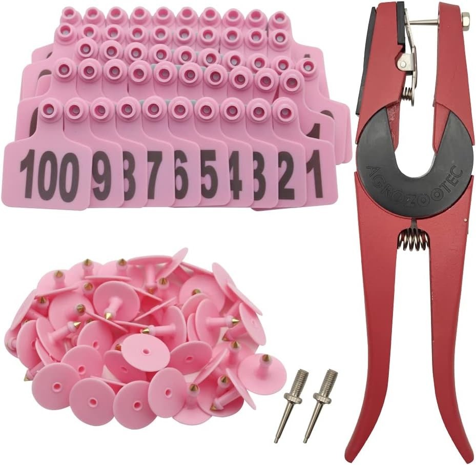 Ranch-Ready Pink Cattle Ear Tags 100 Count – Durable Tags with Applicator