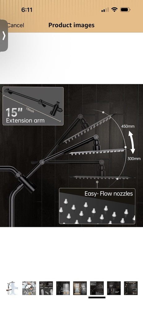 Matte Black Metal Shower System, Square Rainfall & Handheld, 3 Modes