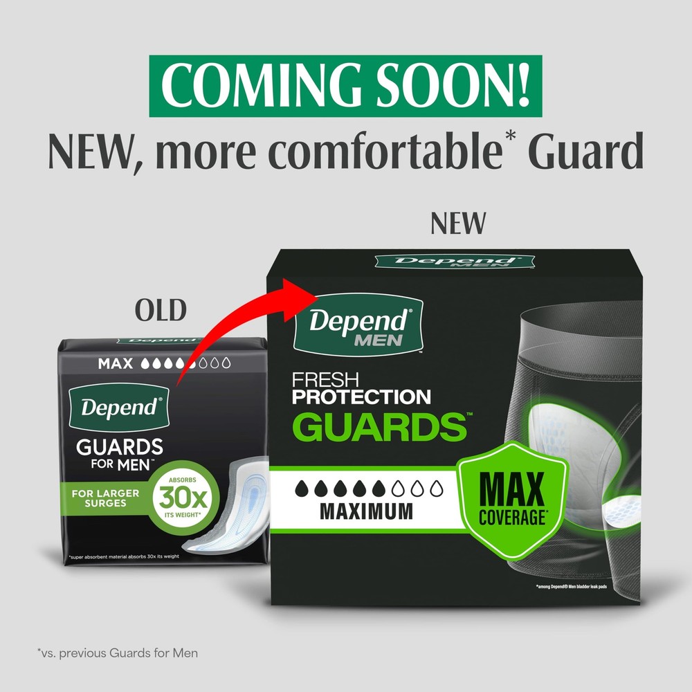 Depend Guards Incontinence Pads for Men, Max Absorbency, 52 Count