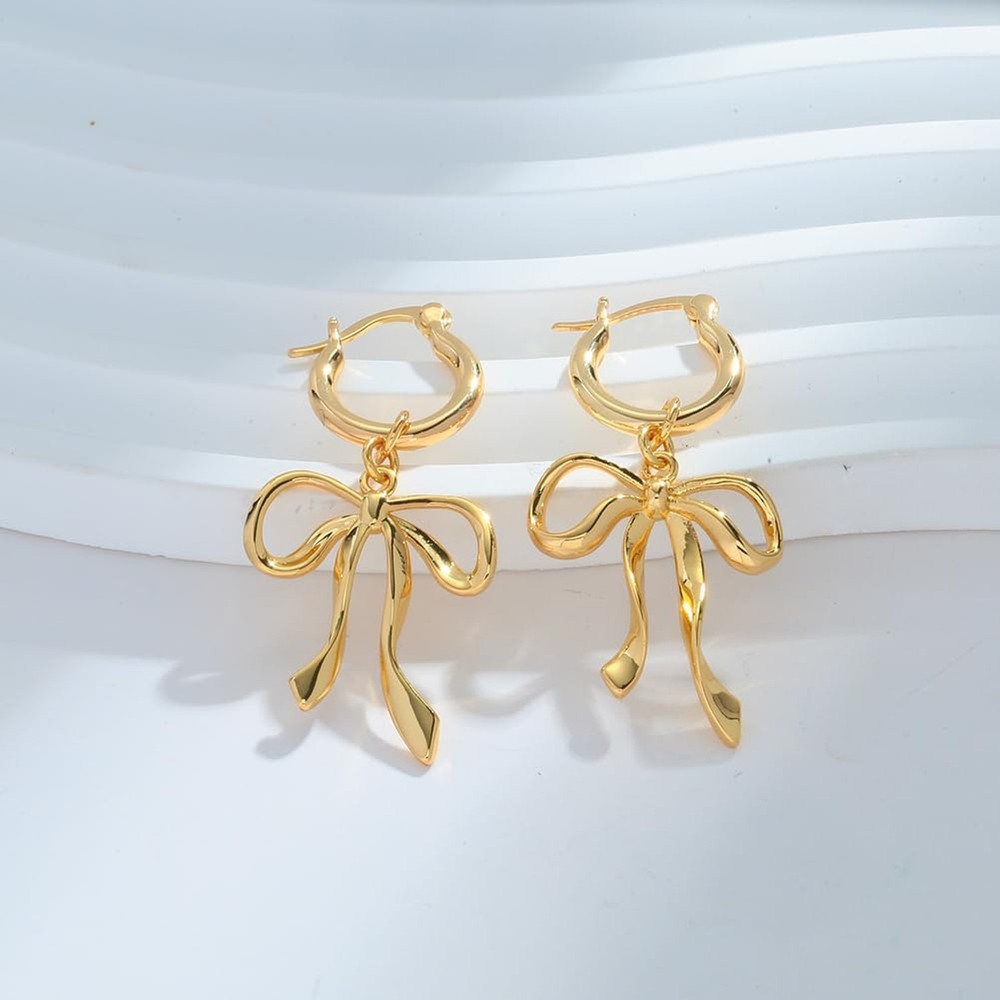 Gold Plated Bow Studs and Dangle Earrings - Silver Bow Statement Earrings Gift