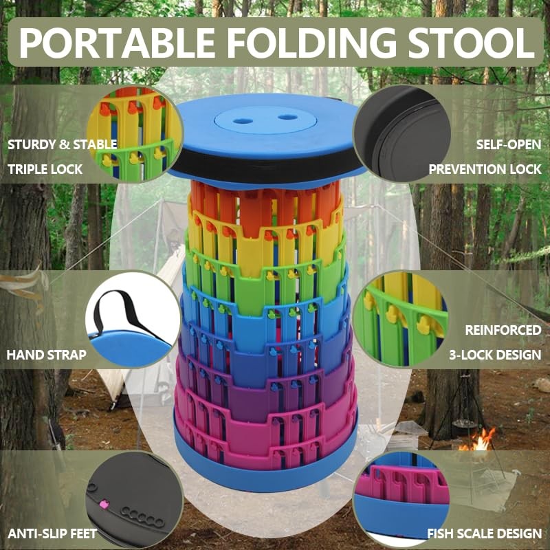Collapsible Stool Upgraded, Folding Telescoping Foldable Camping Stool, Sturd...