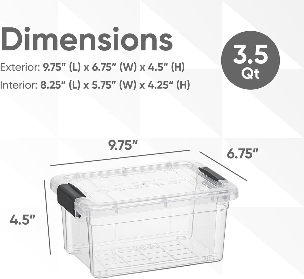 Superio Clear Storage Bin with Lid, Plastic Storage Box for Home- 3.5 Quart