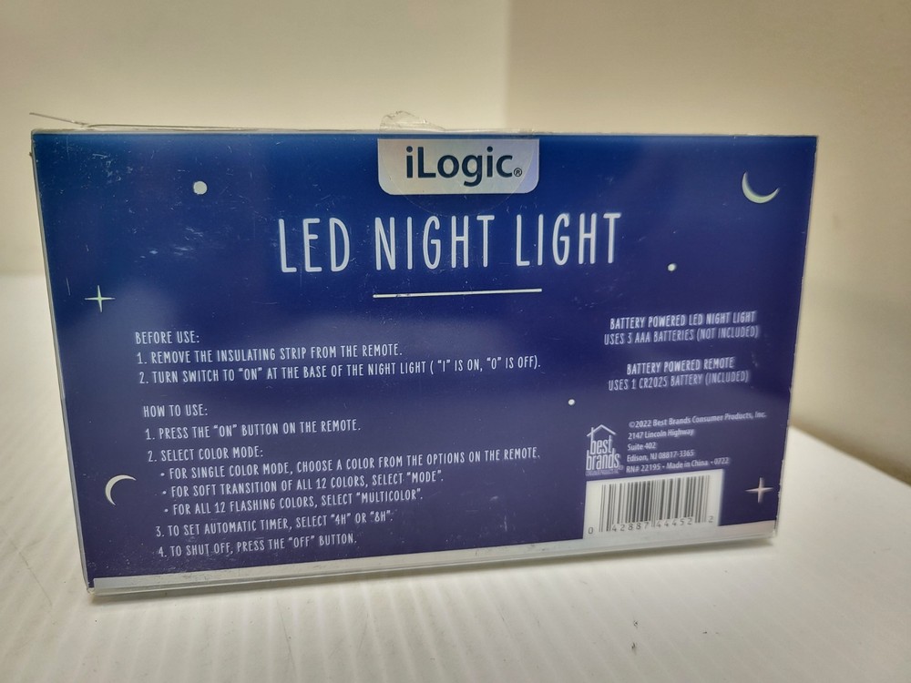 iLogic Led Night Light With 3 Light Modes & 12 Changing Colors + Remote Control