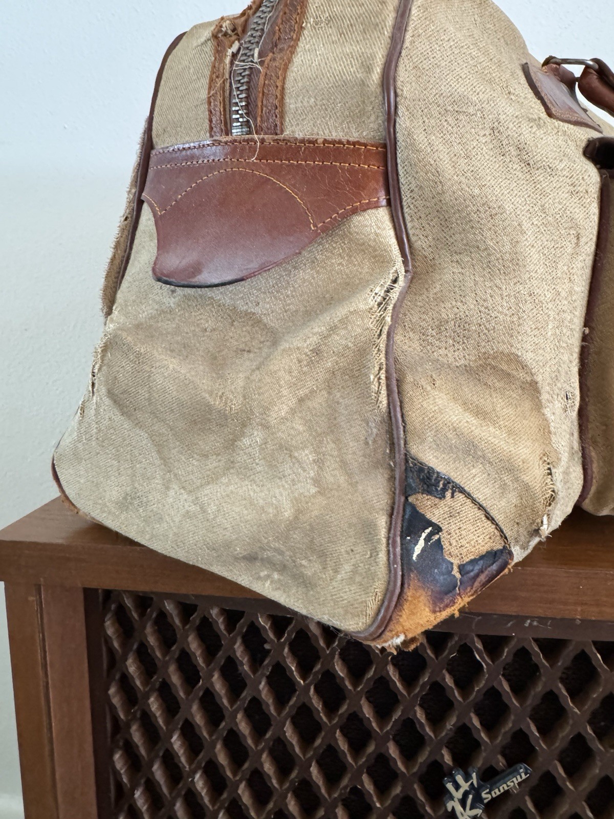 1950s Vtg Korean War Hand Painted Okinawa & Korea UN Forces Souvenir Duffel Bag