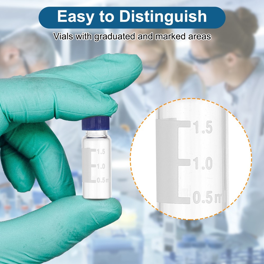 2ml Autosampler Vial, 100Pcs Clear Vials Sample Vial Solid Screw Cap with Labels