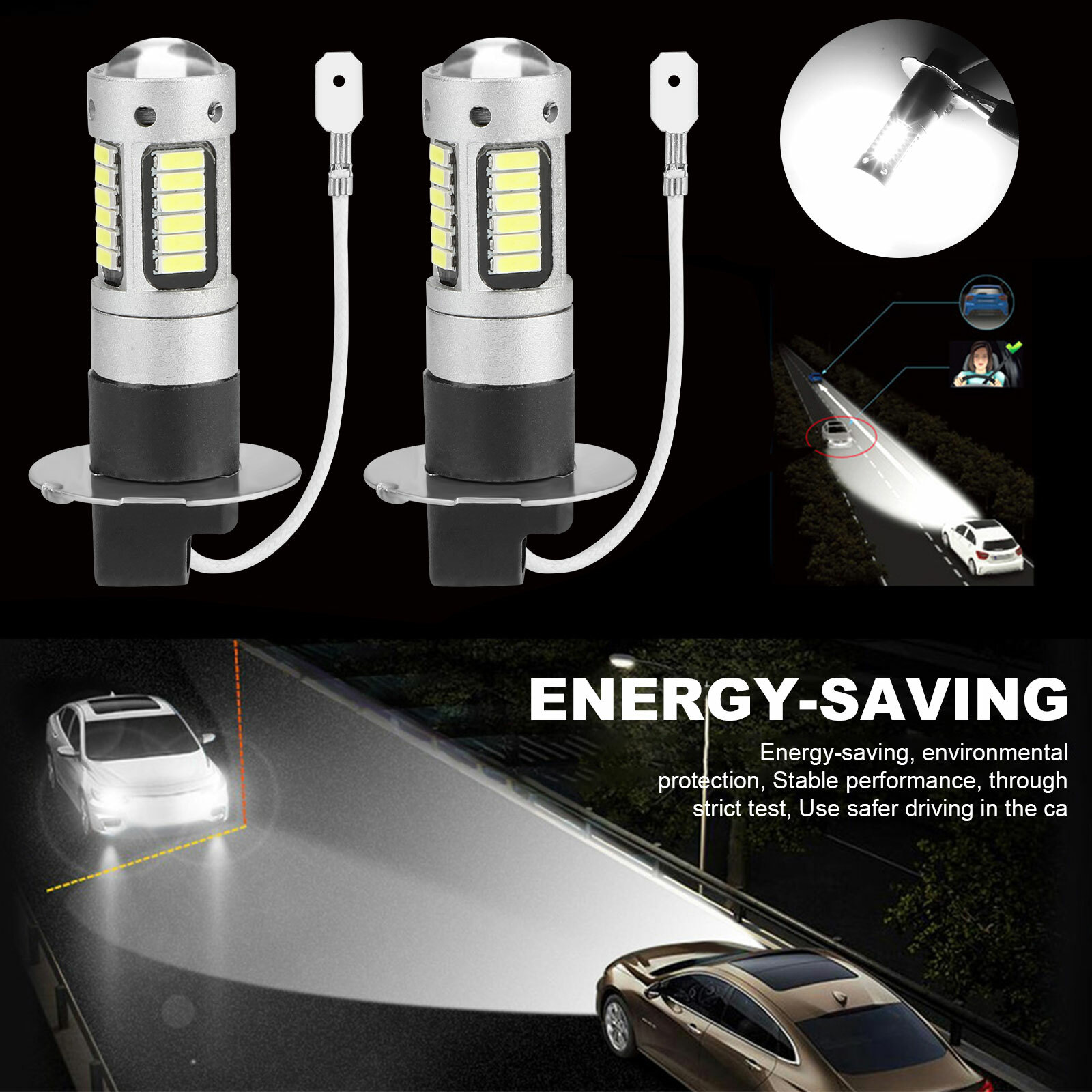 2PCS H3 LED Fog Driving Light Bulbs Conversion Kit Super Bright DRL 6000K White