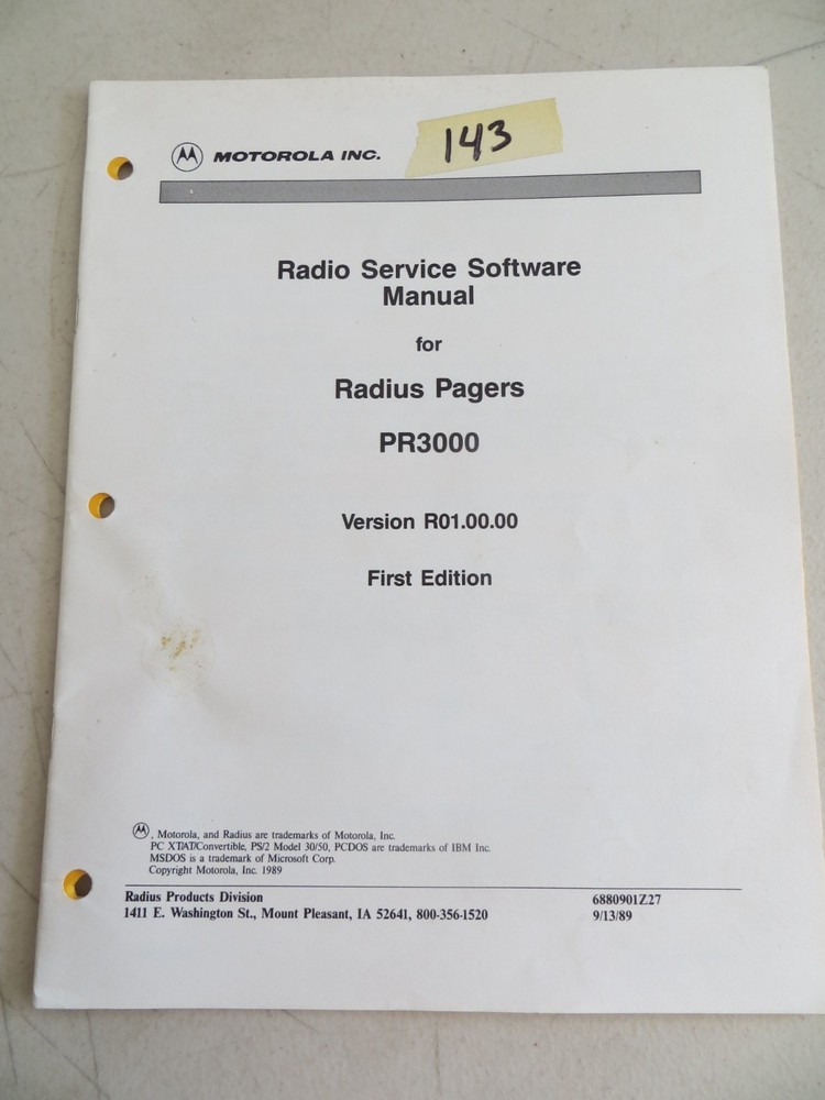 Motorola Radius Pager PR3000 Software Manual 1989