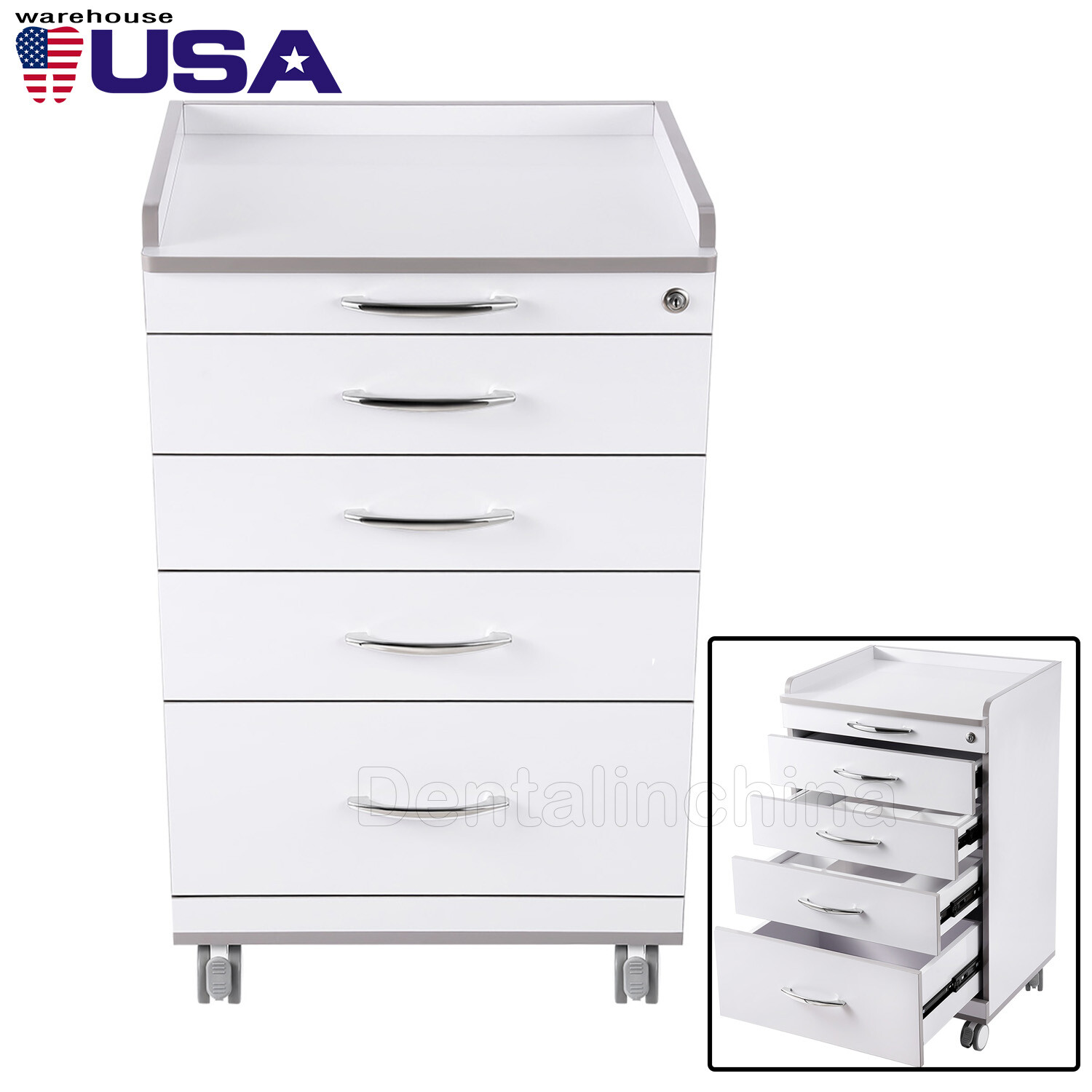 Medical Dental Trolley Carts Mobile Cart Instrument With 4 Drawers 360° wheels