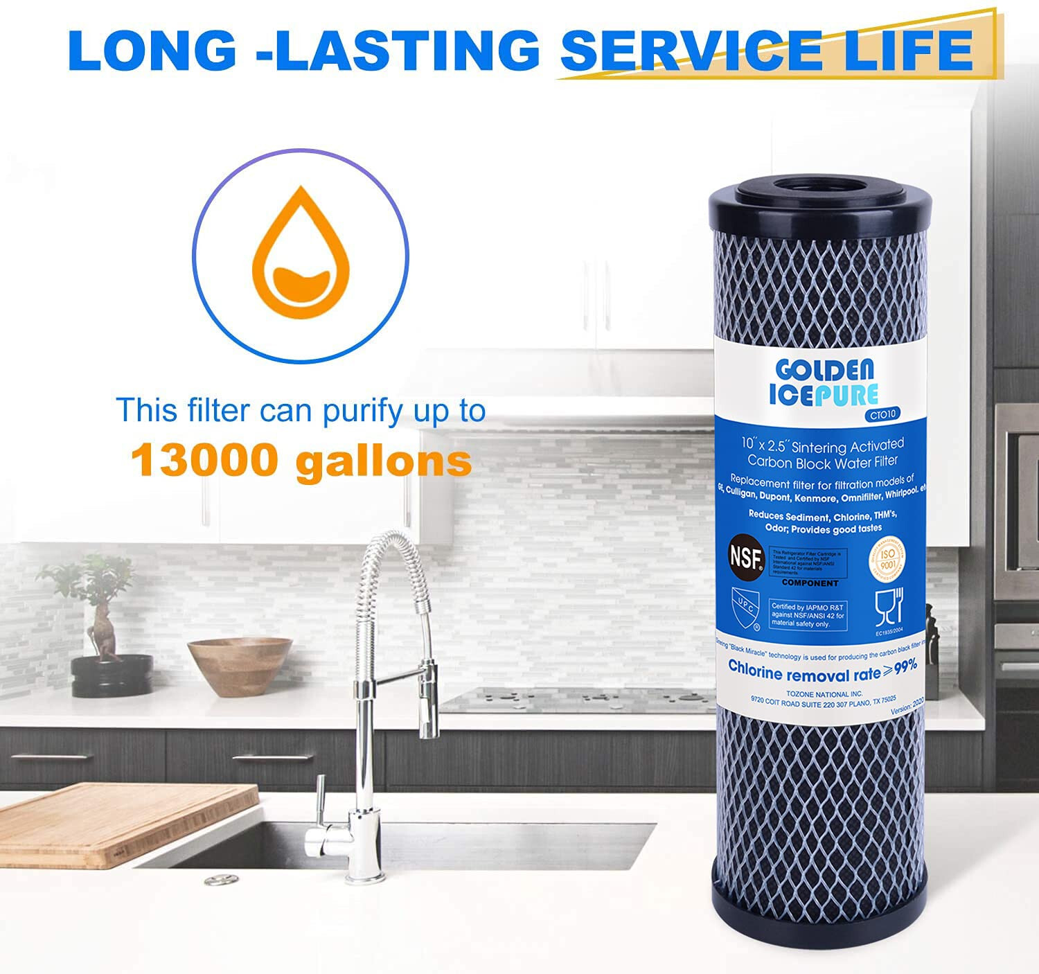 1 Micron 2.5" x 10" Whole House CTO Carbon Sediment Water Filter Cartridge,4PACK