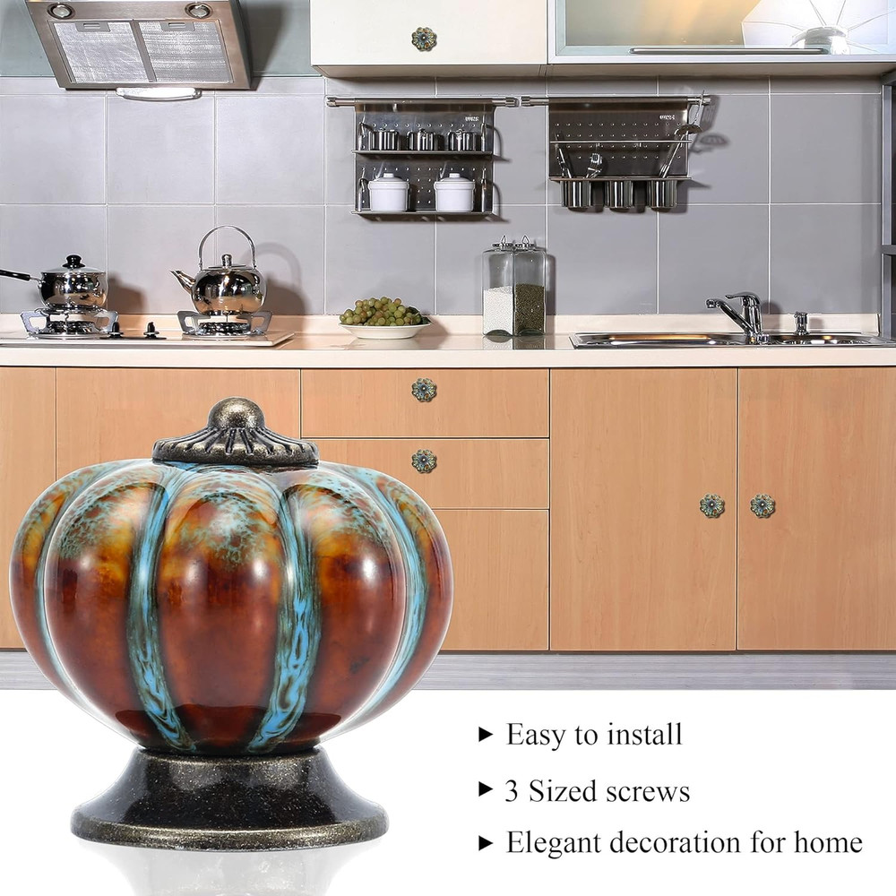 Cabinet Knobs 6 Pack Glazed Ceramic Knobs with Pumpkin Shape for Decor Door Pull