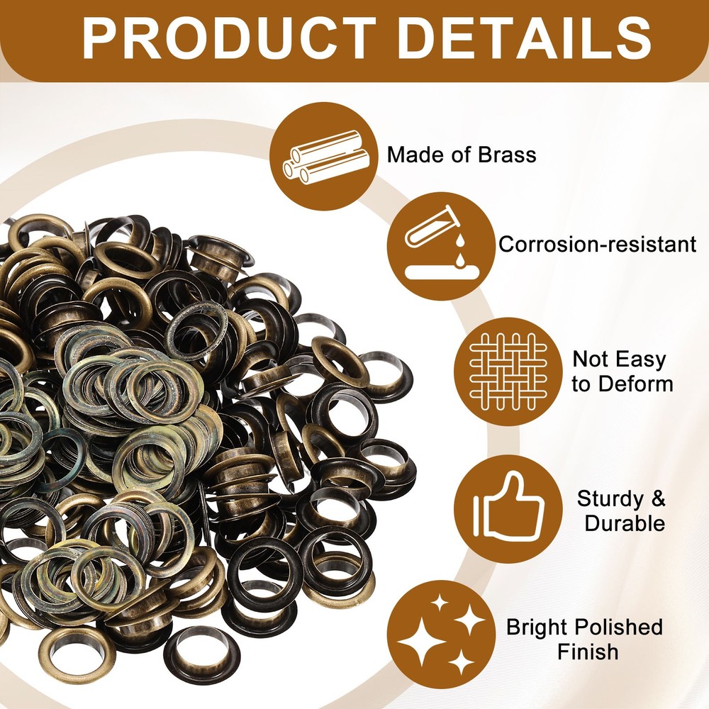 200 Sets Grommets Eyelets, 10mm Brass Self Backing Eyelets, Bronze