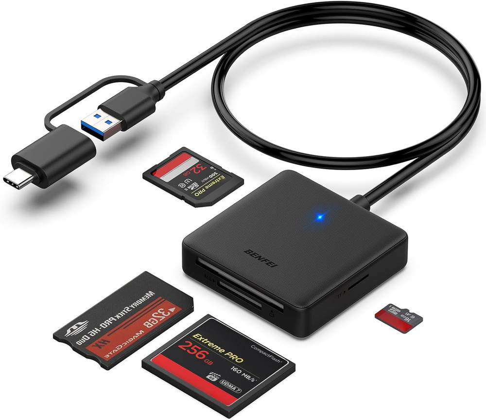 Memory Card Reader 4-in-1 USB 3.0 & USB-C Adapter for SD, Micro SD, MS, CF Cards
