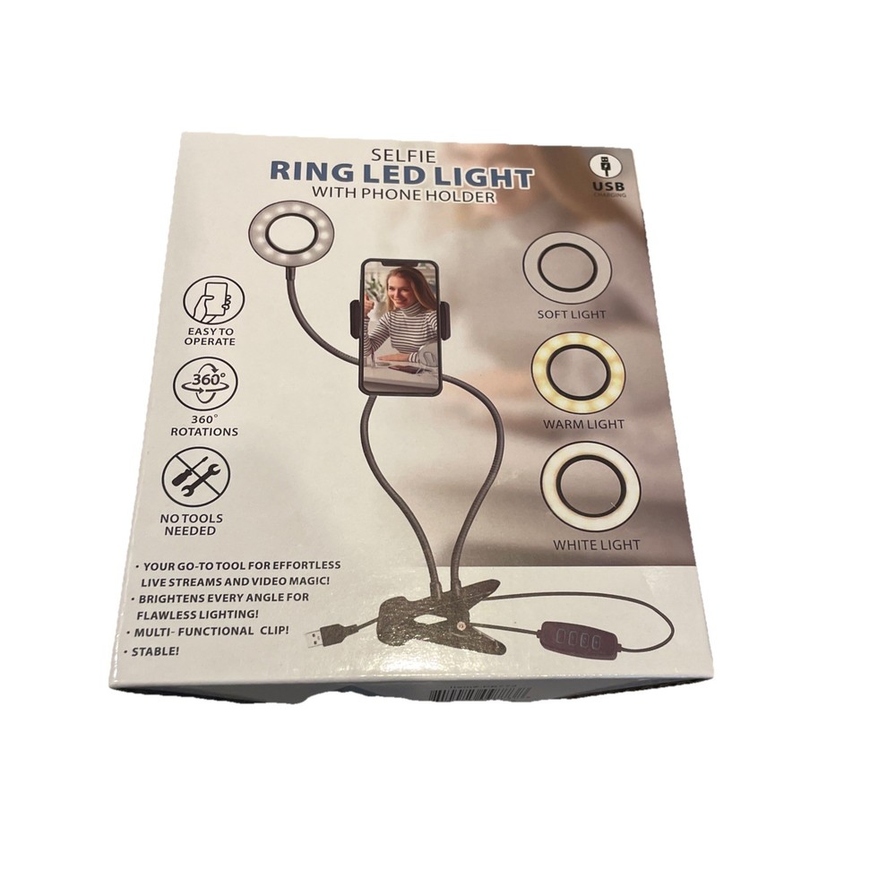 LED Selfie Ring Light with Phone Holder – Adjustable Brightness & 3 Light Modes